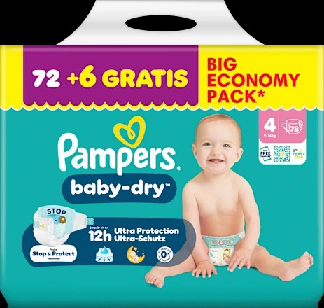Windeln baby-dry Gr. 4 (9-14 kg) Big Economy Pack, 78 St