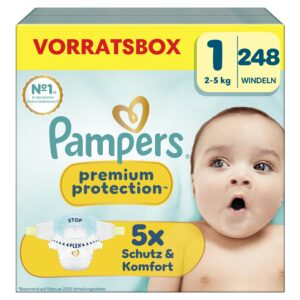 Pampers Premium Protection Größe 1, 248 Windeln, 2kg-5kg