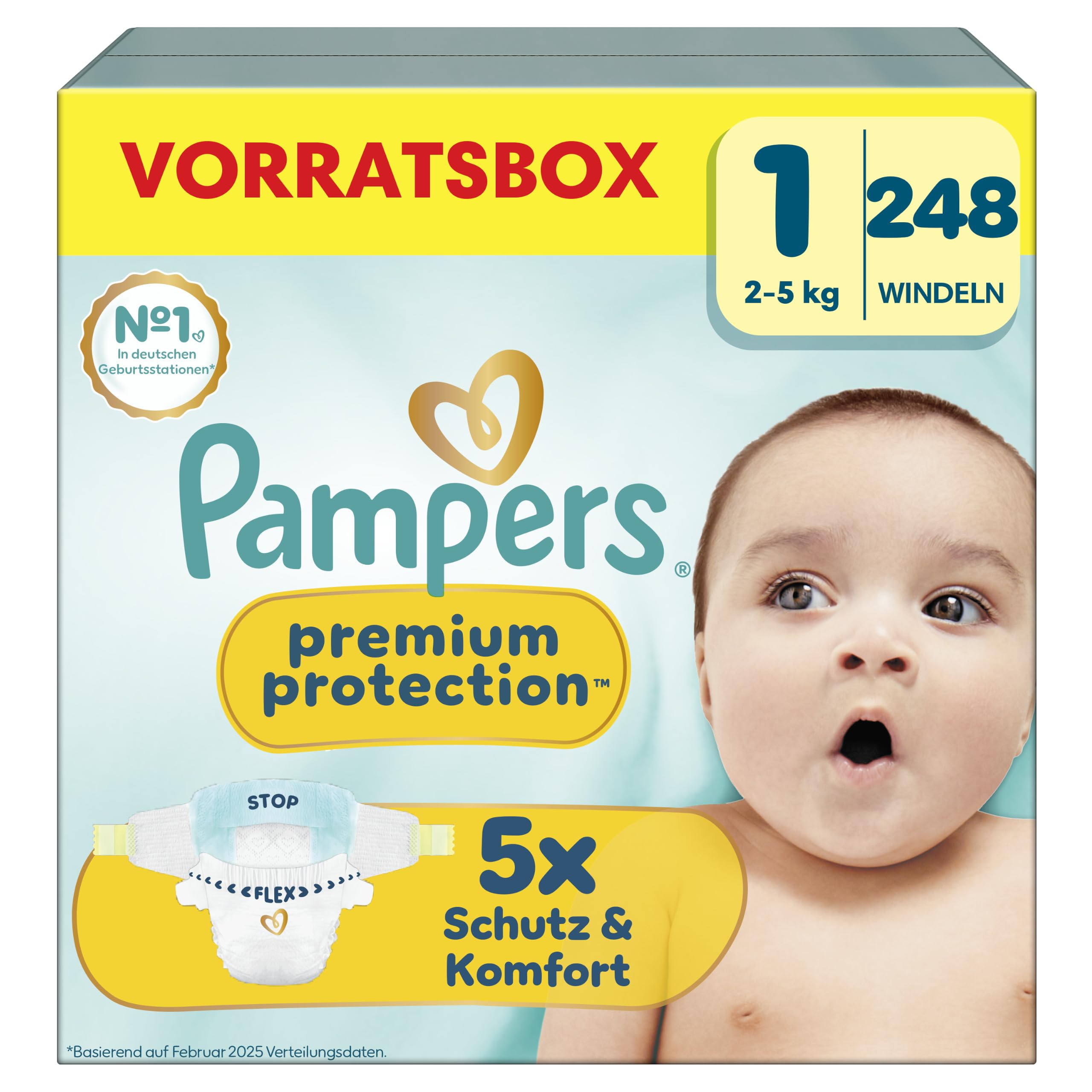 Pampers Premium Protection Größe 1, 248 Windeln, 2kg-5kg